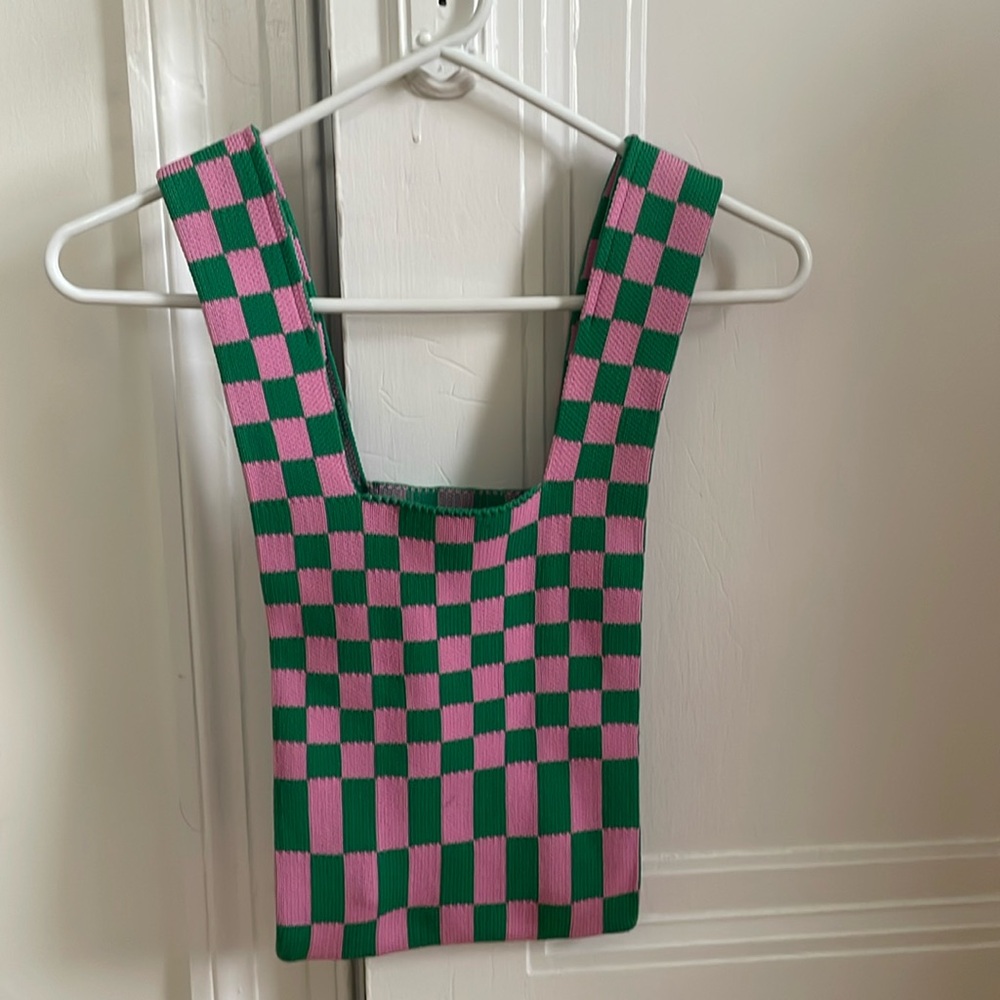Checkerboard purse in pink and green